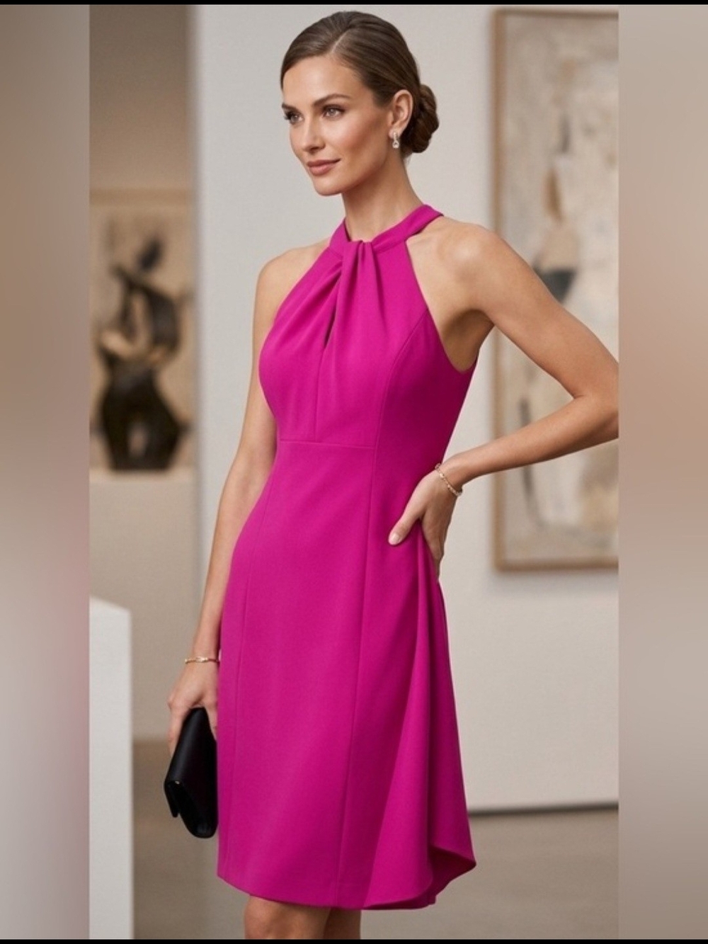 julia jordan Fuchsia Halter Key Hole Midi Dress